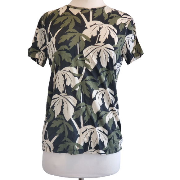 H&M Green/White Tropical Palm Tree Printed Short Sleeve T-Shirts Size XS - Picture 1 of 7